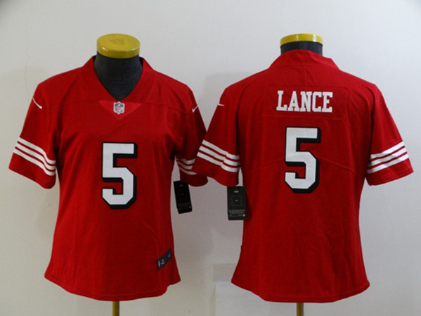 Women's San Francisco 49ers #5 Trey Lance Red Stitched Jersey(Run Small)